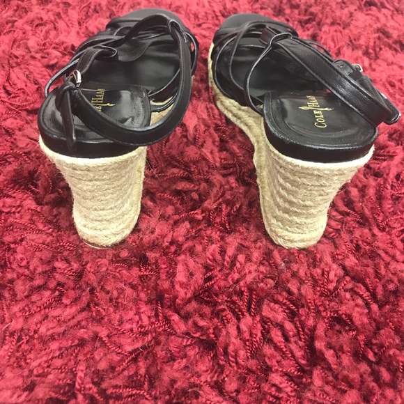 Black Cole Haan Strappy Wedge Sandals - Picture 3 of 5